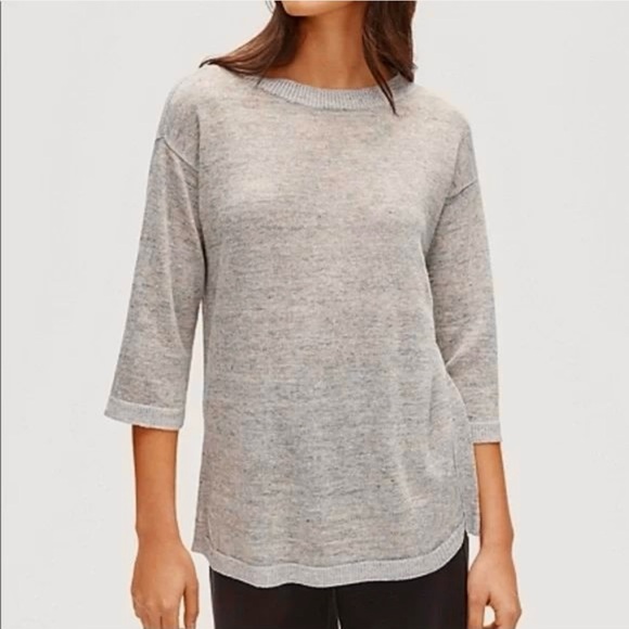 NWT Eileen Fisher Organic Linen 3/4 Sleeve Lightweight Tunic Side Split Sweater